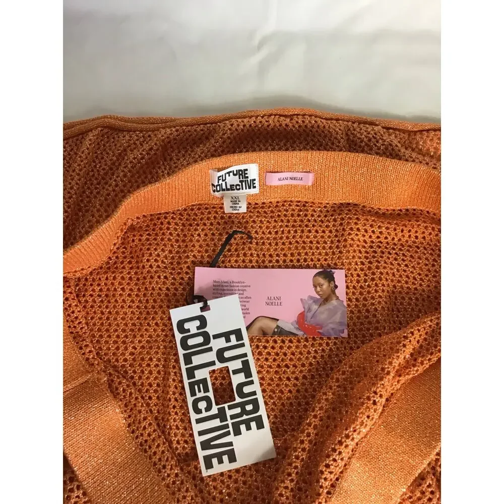 Future Collective Skirt Sz. XXL Orange sparkle Midi Knit Crochet Swim Coverup